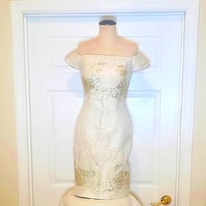 Jovani white and gold off-shoulder dress size 2